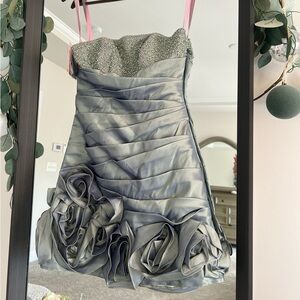 Silver and grey mini dress with pink straps #glam #partydress